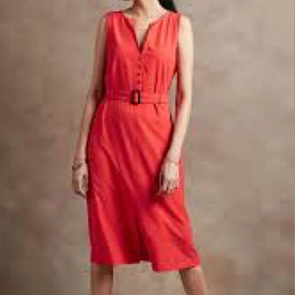 NWT BANANA REPUBLIC | Center Split Belted Midi Dress - Picture 1 of 7